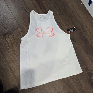 Under Armour White Tank with Neon Pink Logo